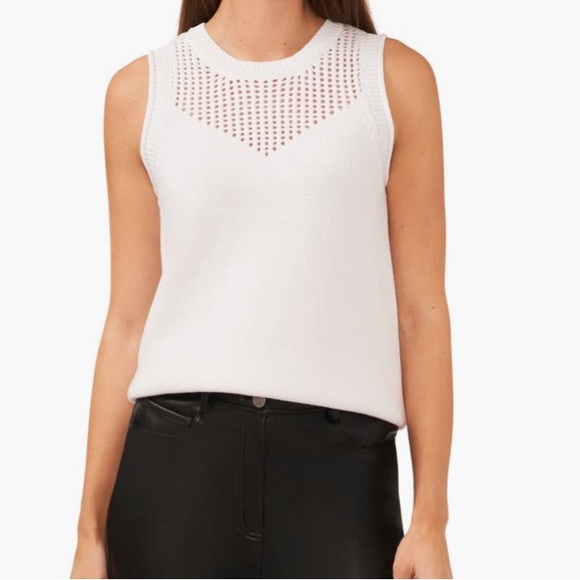 Sleeveless Crochet Tank Open Stitch Cotton Sweater Vest Summer White Top - Picture 8 of 8